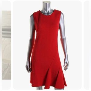 Red Calvin Klein textured pleated/flare sheath dress